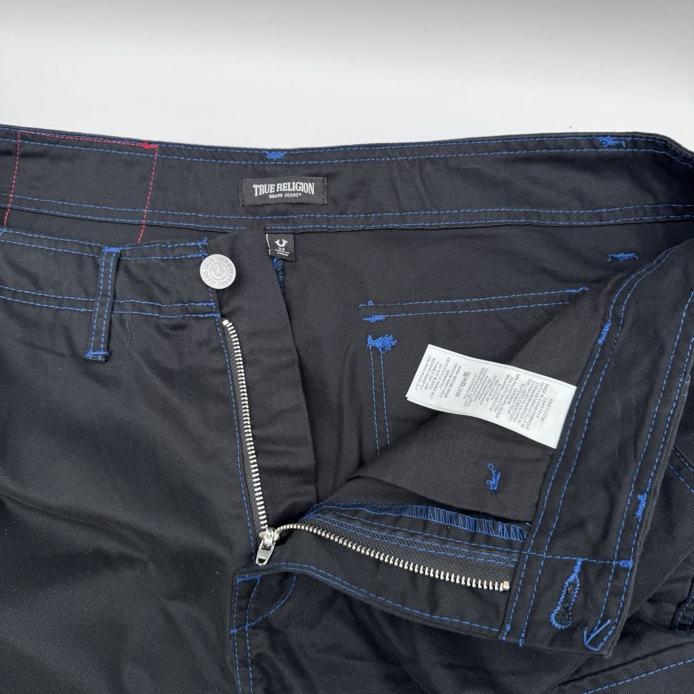 True Religion Men Cargo Pants Jet Black/Pacific Blue Size 34 - Picture 7 of 11